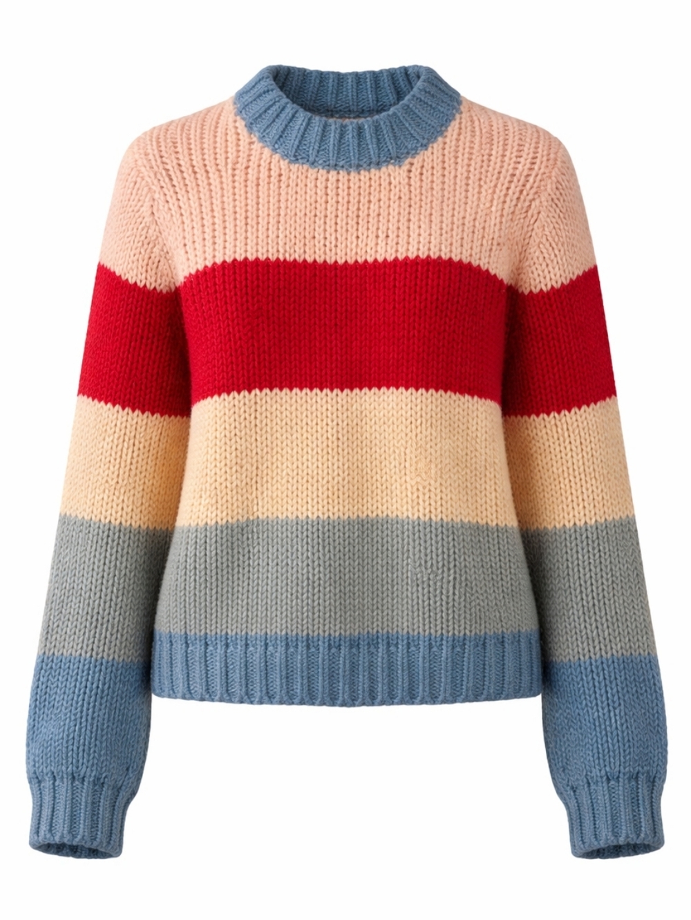RD Style Blue Red Grey Striped Colorblock Crewneck Women's Casual Sweater Size S